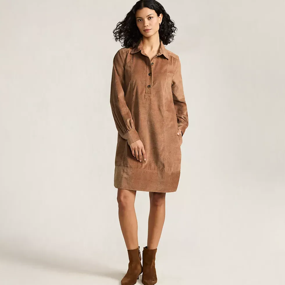 Women's Wide Wale Cord Popover Long Sleeve Shirt Dress