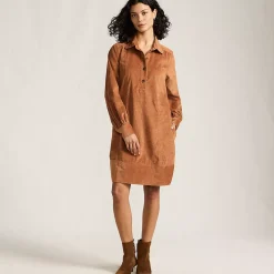 Women's Wide Wale Cord Popover Long Sleeve Shirt Dress