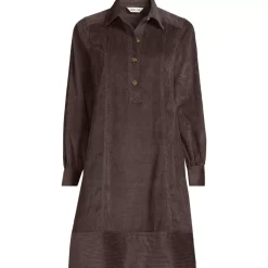 Women's Wide Wale Cord Popover Long Sleeve Shirt Dress