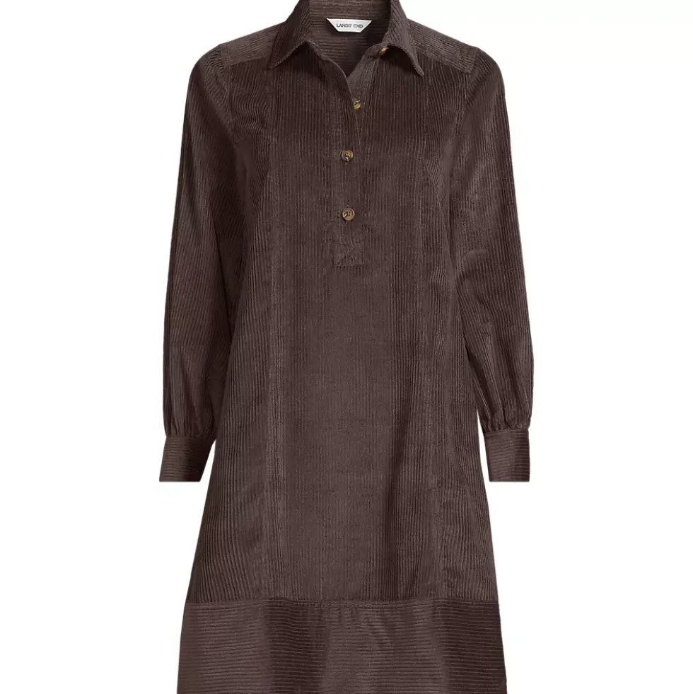 Women's Wide Wale Cord Popover Long Sleeve Shirt Dress