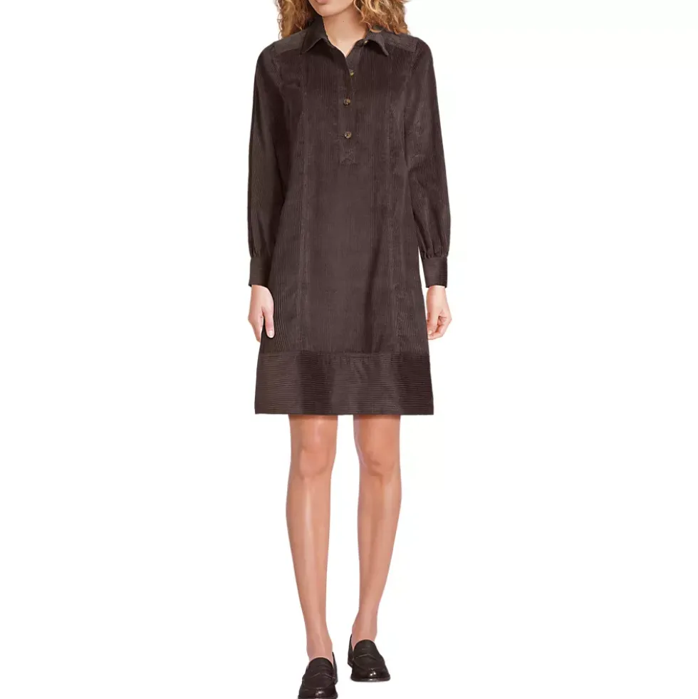 Women's Wide Wale Cord Popover Long Sleeve Shirt Dress