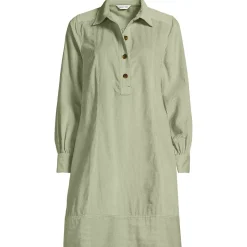 Women's Wide Wale Cord Popover Long Sleeve Shirt Dress